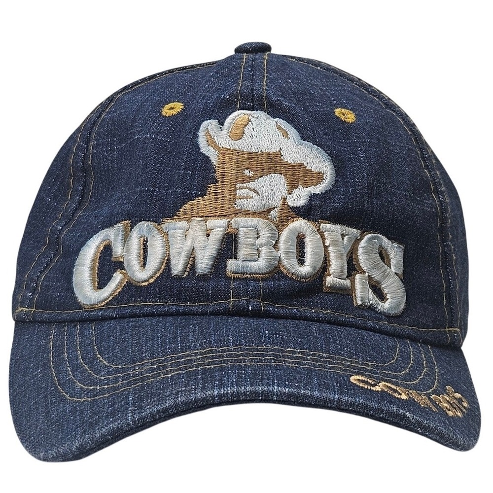 Denim Cowboys Baseball Cap Embroidered Logo Adjustable Strap Distressed One Size